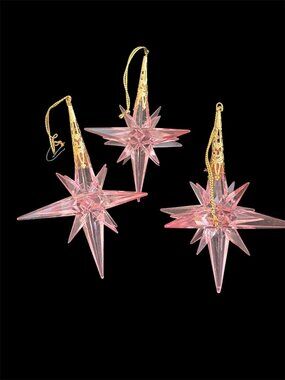 Vtg Christmas Ornaments Lucite Pink Raz Atomic Stars Set Of Three